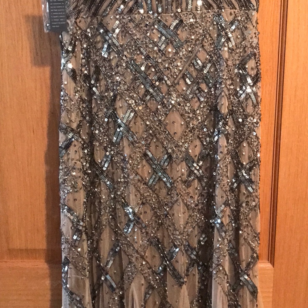 ADRIANNA PAPELL gown taupe silver sequin NWT 4 - Picture 3 of 8